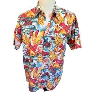 Julio Vintage 80’s Hula Girl Print Short Sleeve Button Down Shirt Size M